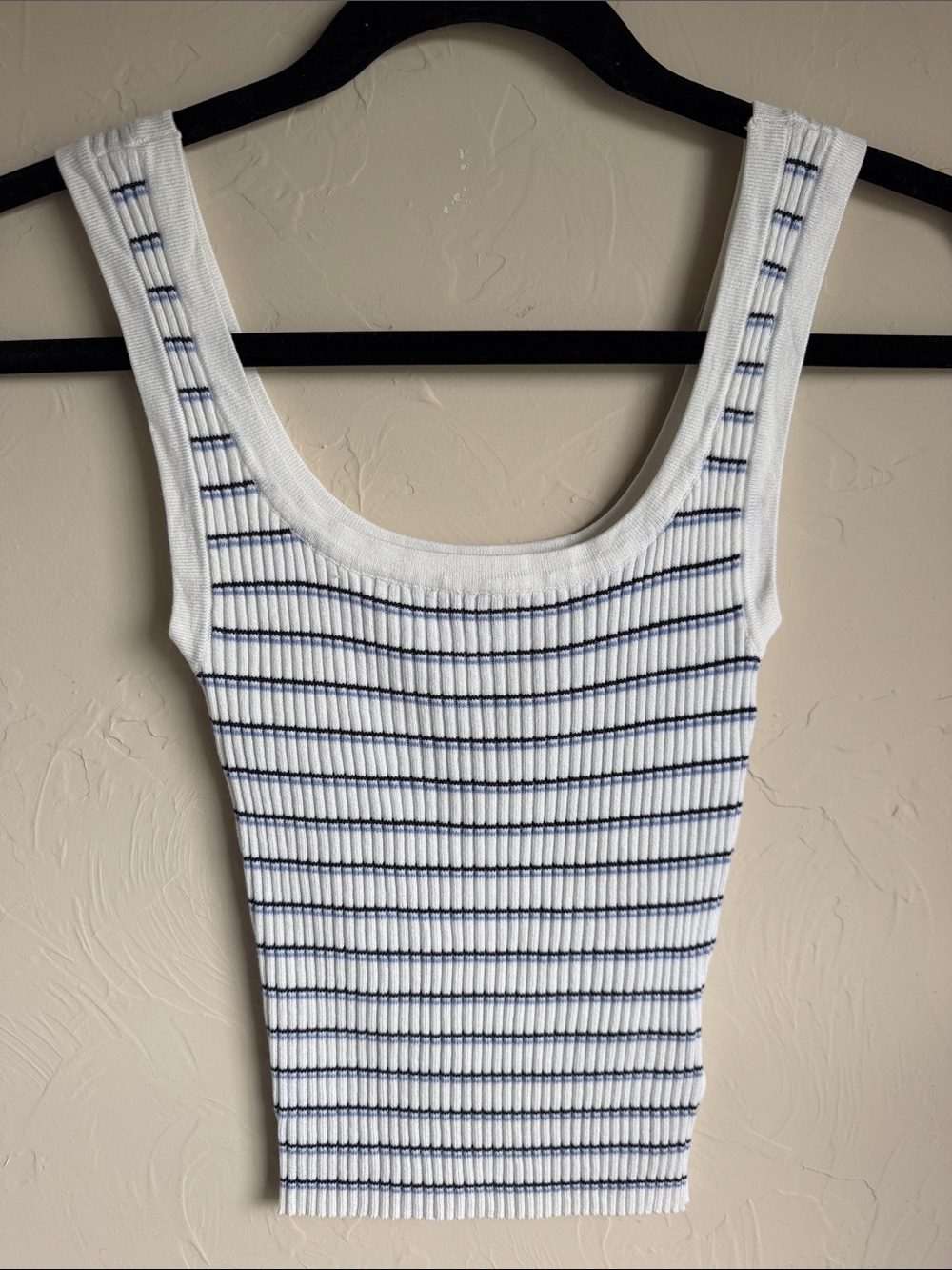 H&M White Ribbed Tank Top with Navy Stripes